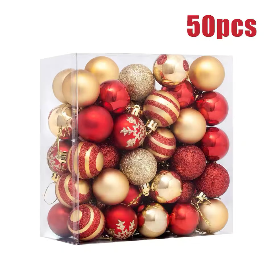 50Pcs Christmas Balls Ornament Red Gold Christmas Tree Hanging Bauble