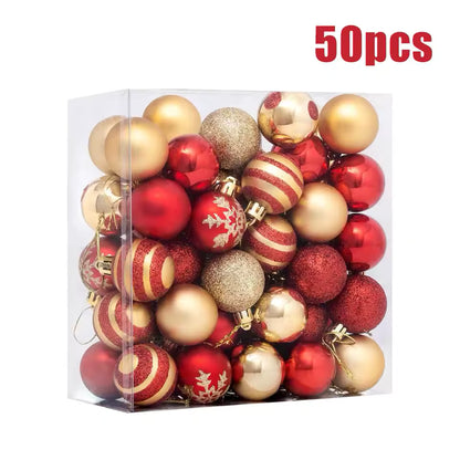 50Pcs Christmas Balls Ornament Red Gold Christmas Tree Hanging Bauble