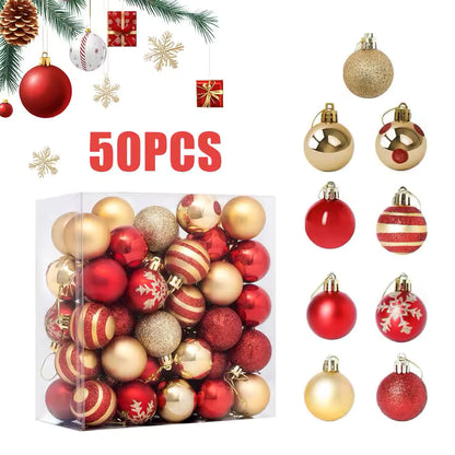 50Pcs Christmas Balls Ornament Red Gold Christmas Tree Hanging Bauble