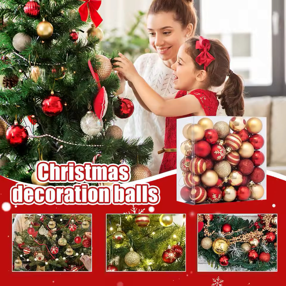 50Pcs Christmas Balls Ornament Red Gold Christmas Tree Hanging Bauble